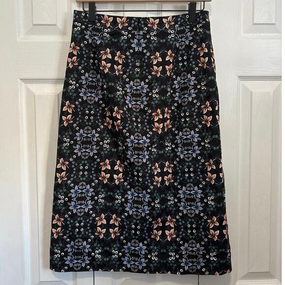 J.Crew Black Mirrored Floral Pencil Midi Skirt Career Office Dark Floral Size 4 - Picture 5 of 10